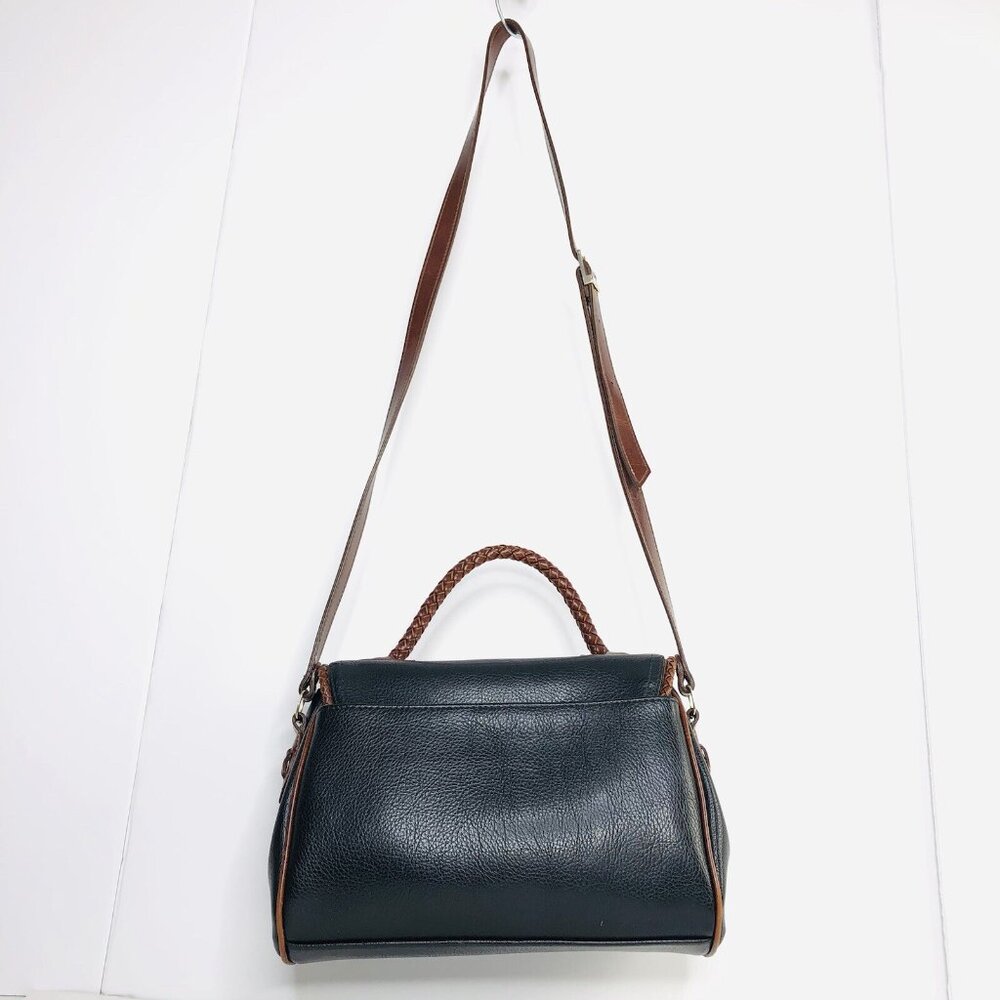 Vtg Carryland USA Leather Purse Black Brown Shoulder Crossbody Bag Woven Handle - Picture 8 of 13